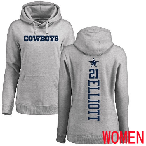 Women Dallas Cowboys Ash Ezekiel Elliott Backer 21 Pullover NFL Hoodie Sweatshirts